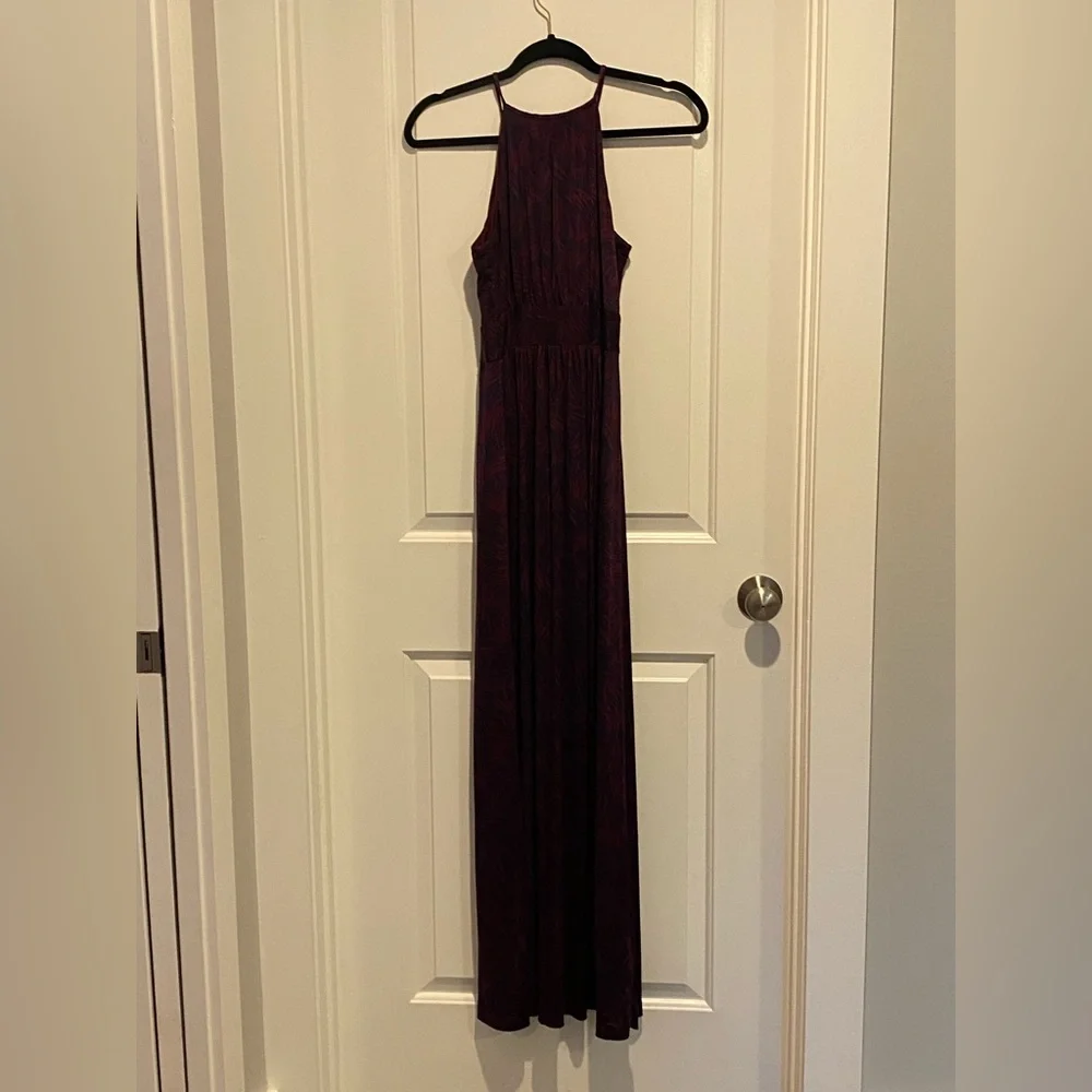 LOFT Maxi Dress – XS – Maroon & Navy Palm Print | Wedding Guest | Boho Chic - Picture 8 of 10